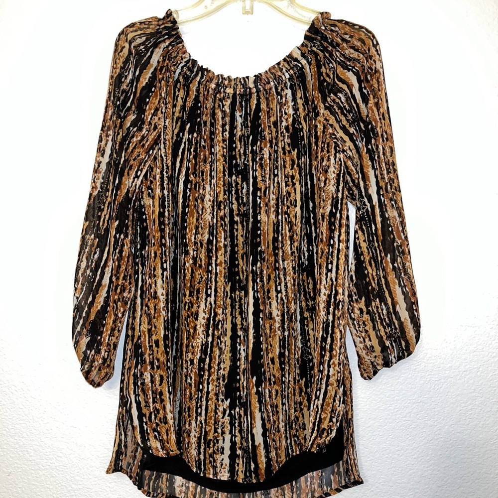Nine West Brown and Black Striped Peasant Tunic